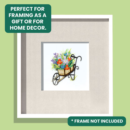 Quilling Wheelbarrow Flowers Rainbow Garden Hand-Finished Art Greeting Card