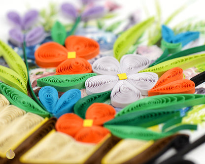Quilling Wheelbarrow Flowers Rainbow Garden Hand-Finished Art Greeting Card