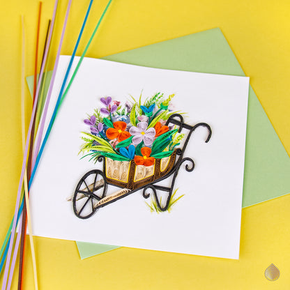 Quilling Wheelbarrow Flowers Rainbow Garden Hand-Finished Art Greeting Card