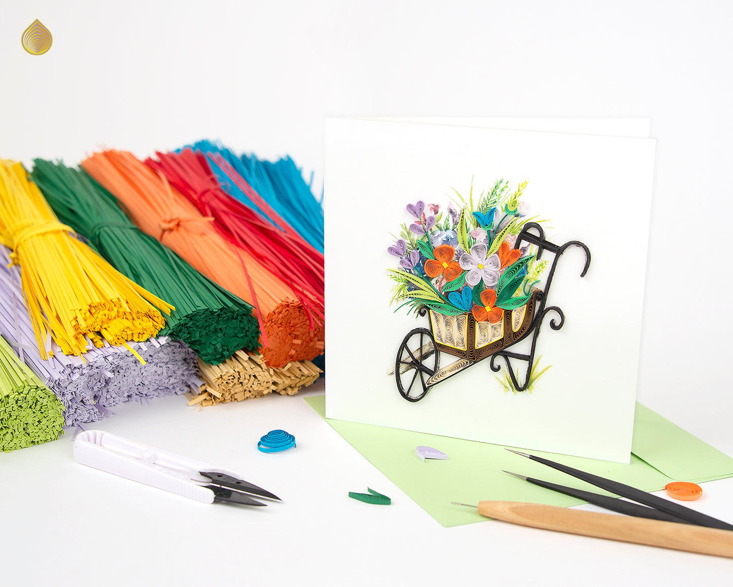 Quilling Wheelbarrow Flowers Rainbow Garden Hand-Finished Art Greeting Card