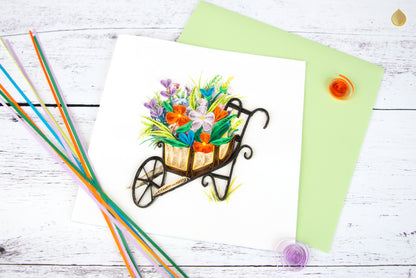 Quilling Wheelbarrow Flowers Rainbow Garden Hand-Finished Art Greeting Card