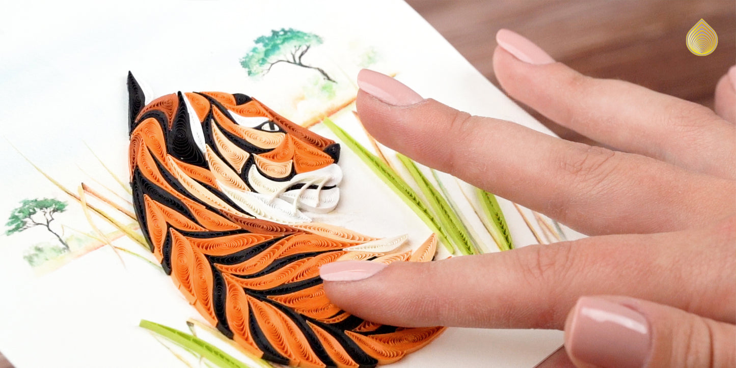 Quilling Majestic Bengal Tiger Stripe Sophistication Hand-Finished Greeting Card
