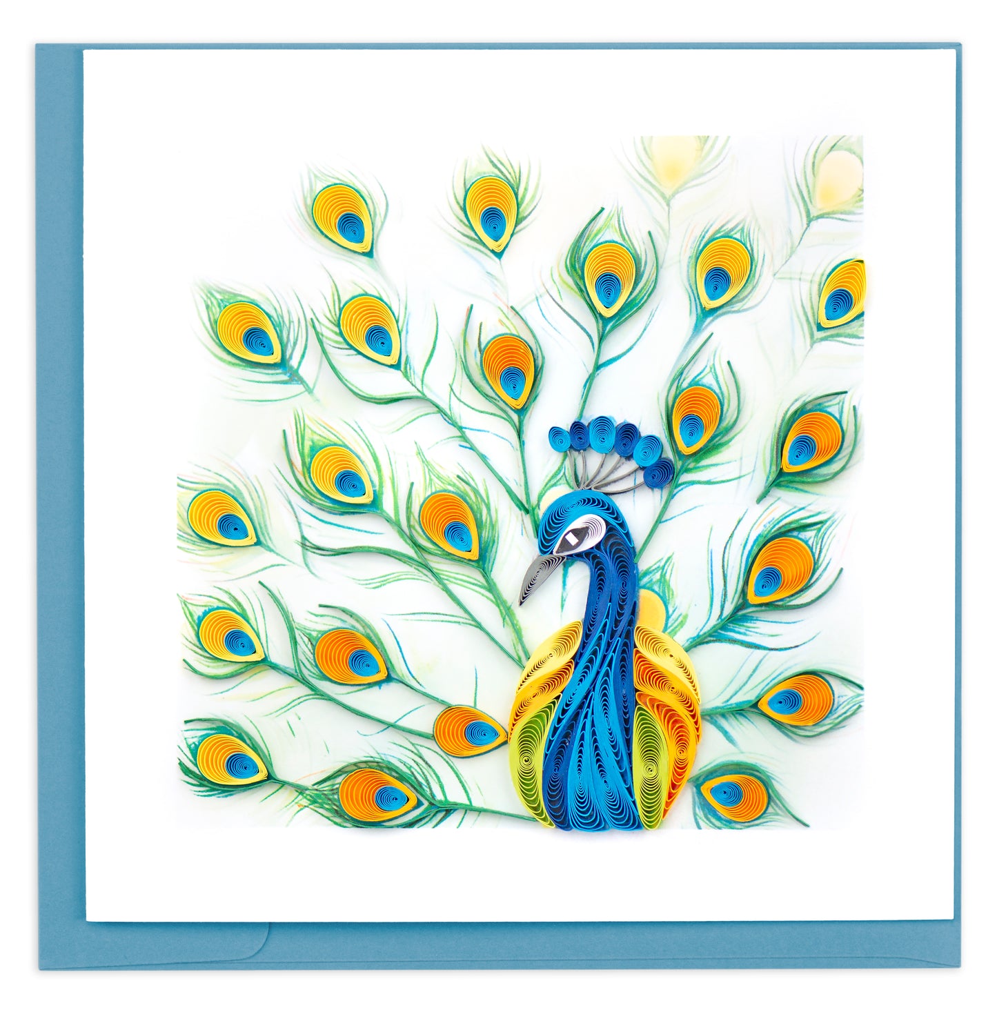 Quilling Bright Peacock Bird Feather Fun Hand-Finished Art Greeting Card