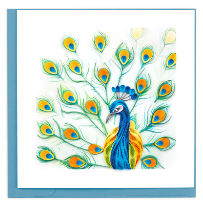 Quilling Bright Peacock Bird Feather Fun Hand-Finished Art Greeting Card