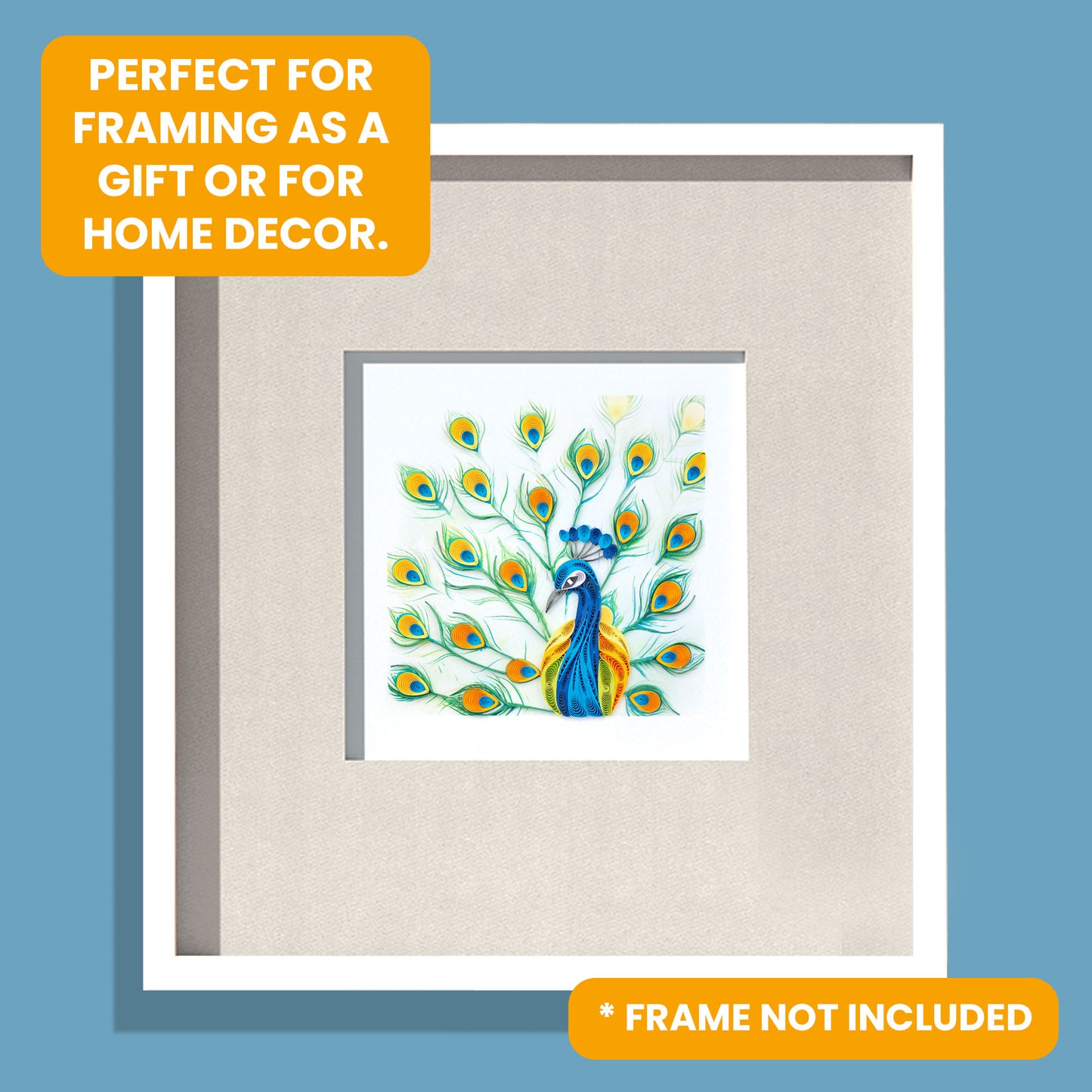 Quilling Bright Peacock Bird Feather Fun Hand-Finished Art Greeting Card