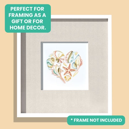 Quilling Heart-Shaped Sea Shells Ocean Romance Hand-Finished Art Greeting Card