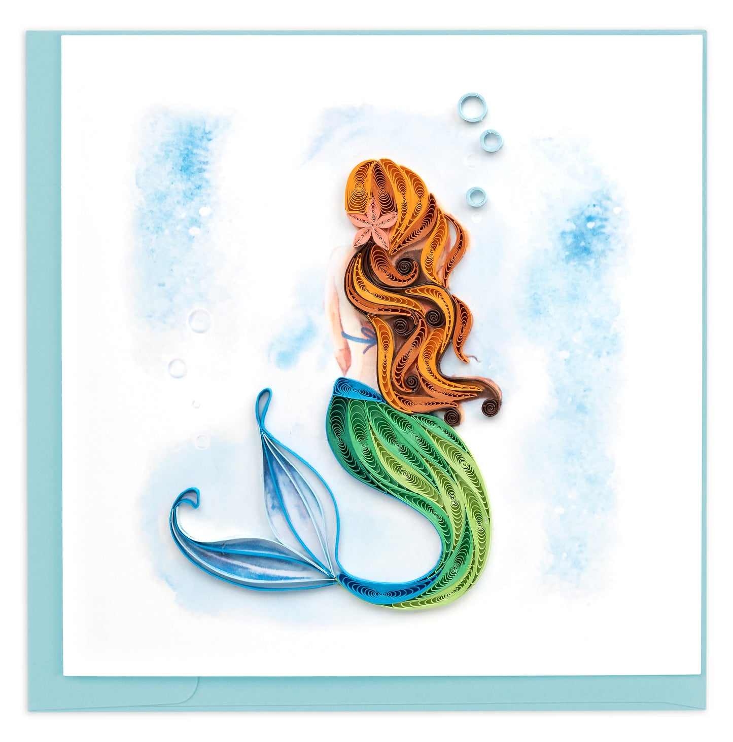Quilling Magical Mermaid Princess Swimming Hand-Finished Art Greeting Card