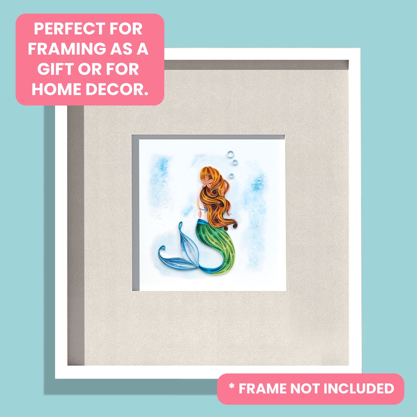 Quilling Magical Mermaid Princess Swimming Hand-Finished Art Greeting Card