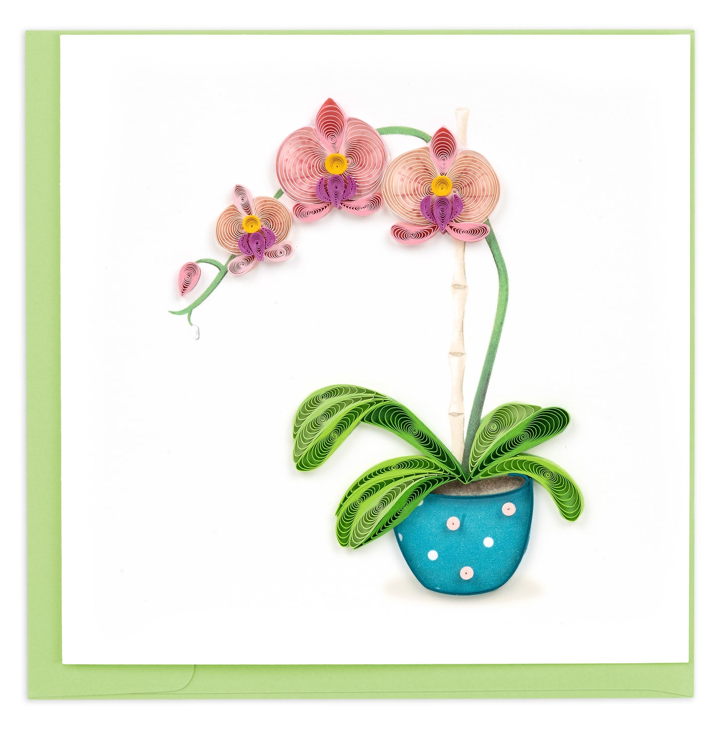 Quilling A Pink Potted Orchid Peaceful Plant Hand-Finished Art Greeting Card
