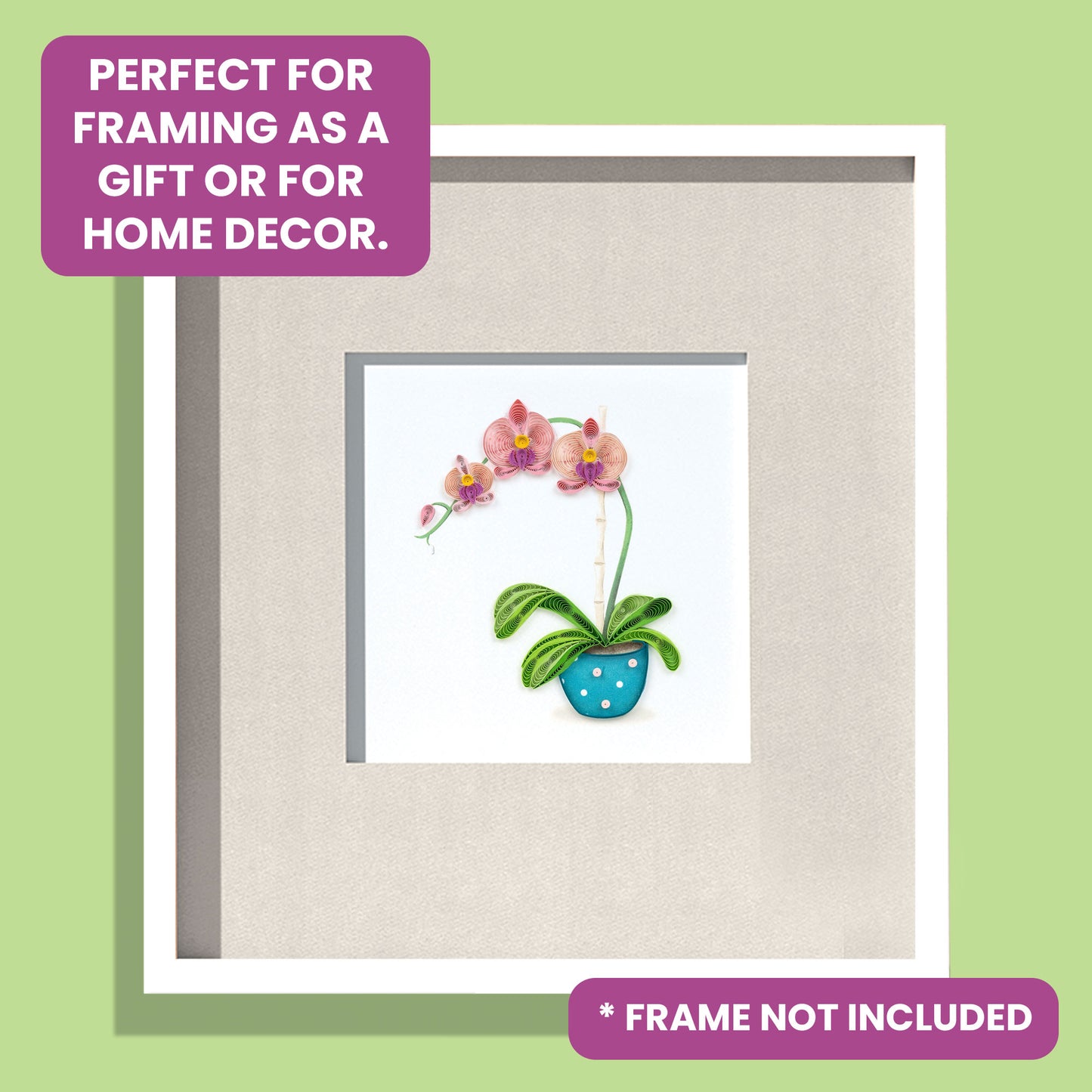 Quilling A Pink Potted Orchid Peaceful Plant Hand-Finished Art Greeting Card