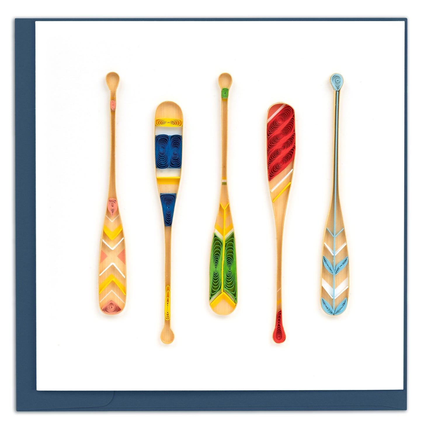 Quilling Painted Canoe Paddles Rowing Adventure Hand-Finished Art Greeting Card
