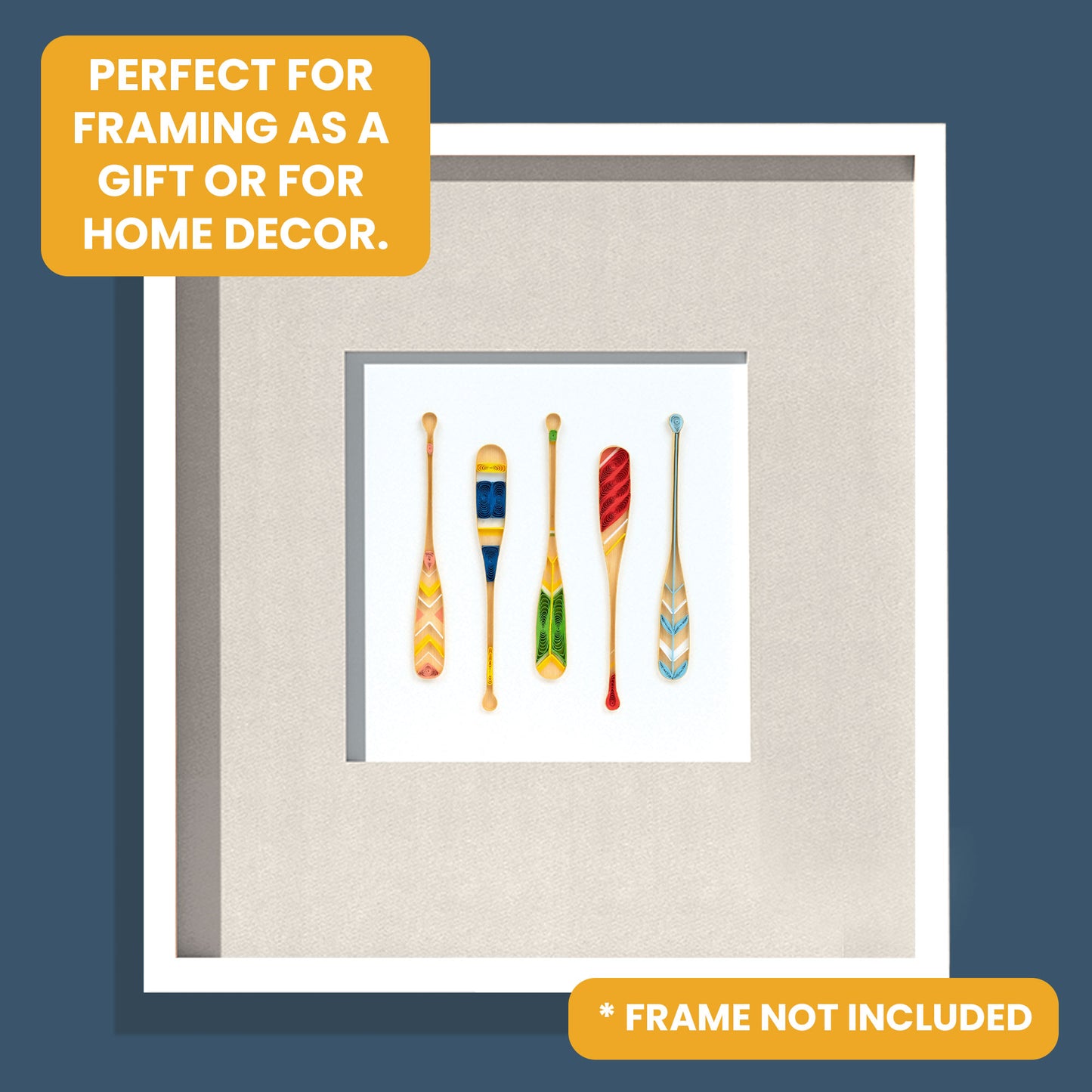 Quilling Painted Canoe Paddles Rowing Adventure Hand-Finished Art Greeting Card