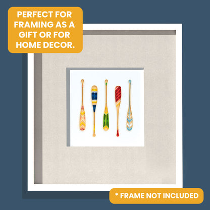 Quilling Painted Canoe Paddles Rowing Adventure Hand-Finished Art Greeting Card