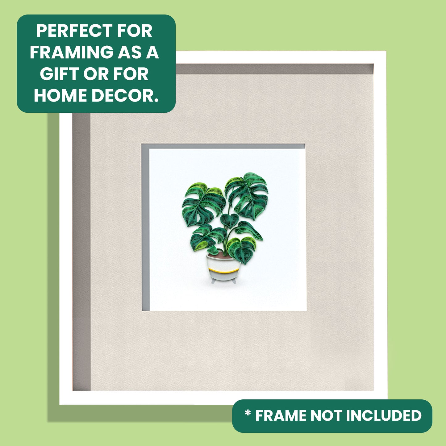 Quilling Green Monstera Pot Plant  Lover Hand-Finished Art Greeting Card