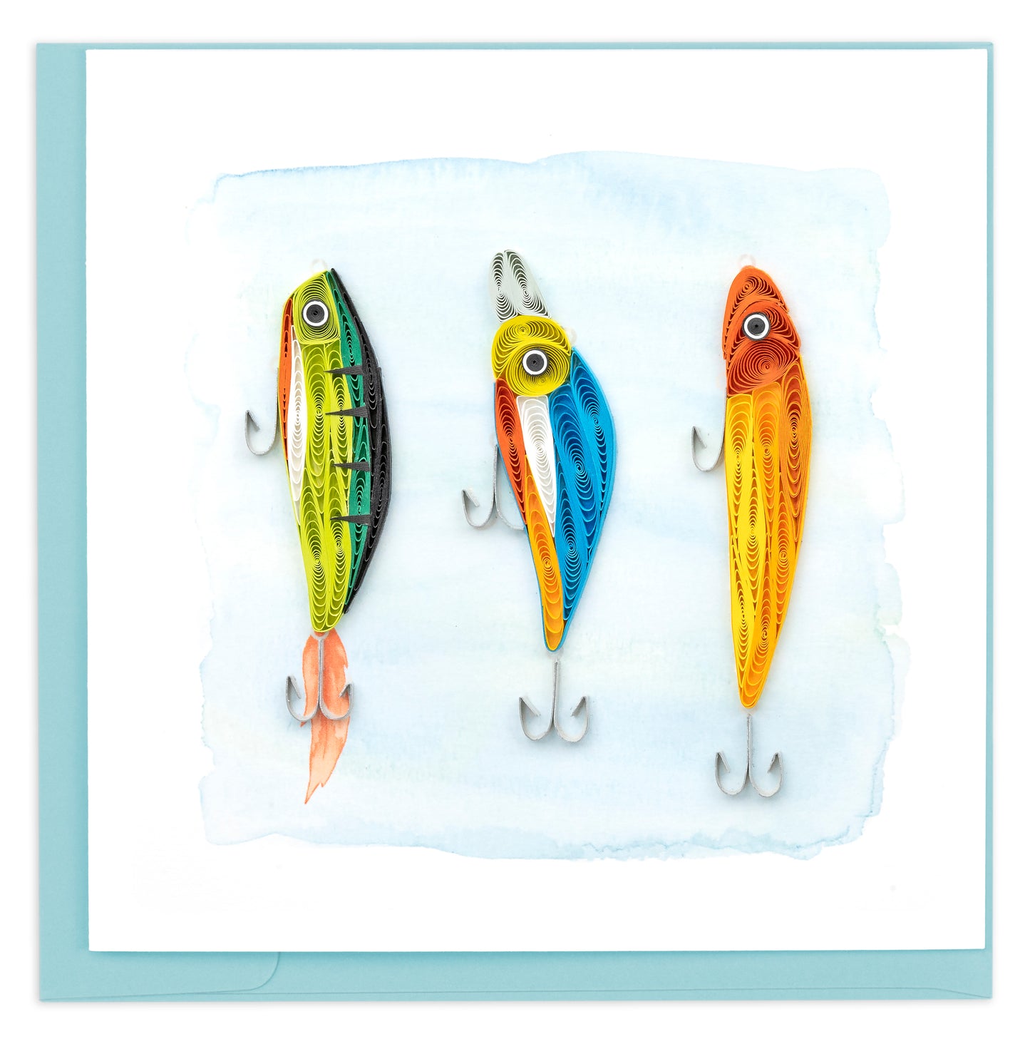 Quilling Bright Fishing Lures Fisherman's Friend Hand-Finished Art Greeting Card
