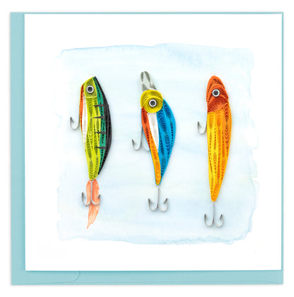 Quilling Bright Fishing Lures Fisherman's Friend Hand-Finished Art Greeting Card