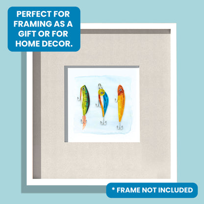 Quilling Bright Fishing Lures Fisherman's Friend Hand-Finished Art Greeting Card