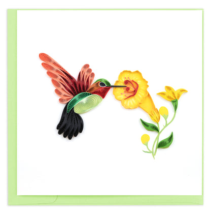 Quilling Hummingbird And Yellow Flowers Humming Fun! Hand-Finished Greeting Card