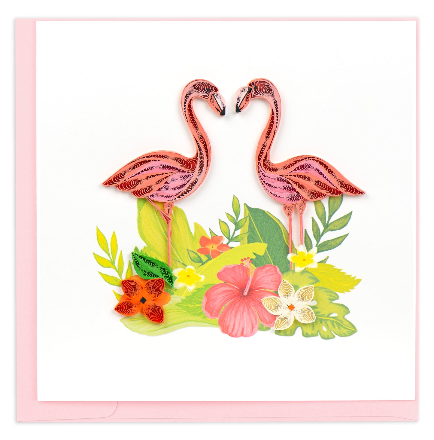 Quilling Pair Of Pink Birds Flamingo Funland Hand-Finished Art Greeting Card