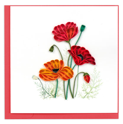 Quilling Red And Orange Peaceful Poppies Hand-Finished Art Greeting Card