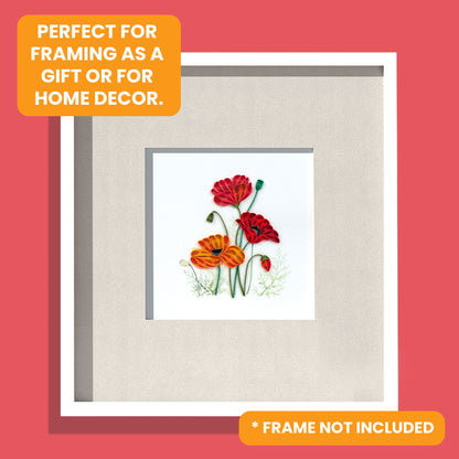 Quilling Red And Orange Peaceful Poppies Hand-Finished Art Greeting Card