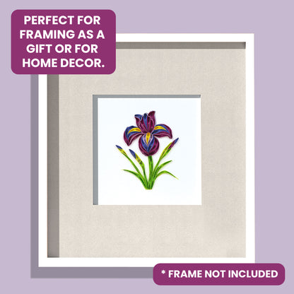 Quilling Purple Iris Flower Purple Petal Power! Hand-Finished Art Greeting Card