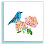 Quilling Bluebird And Pink Peonies Garden Visitor Hand-Finished Greeting Card