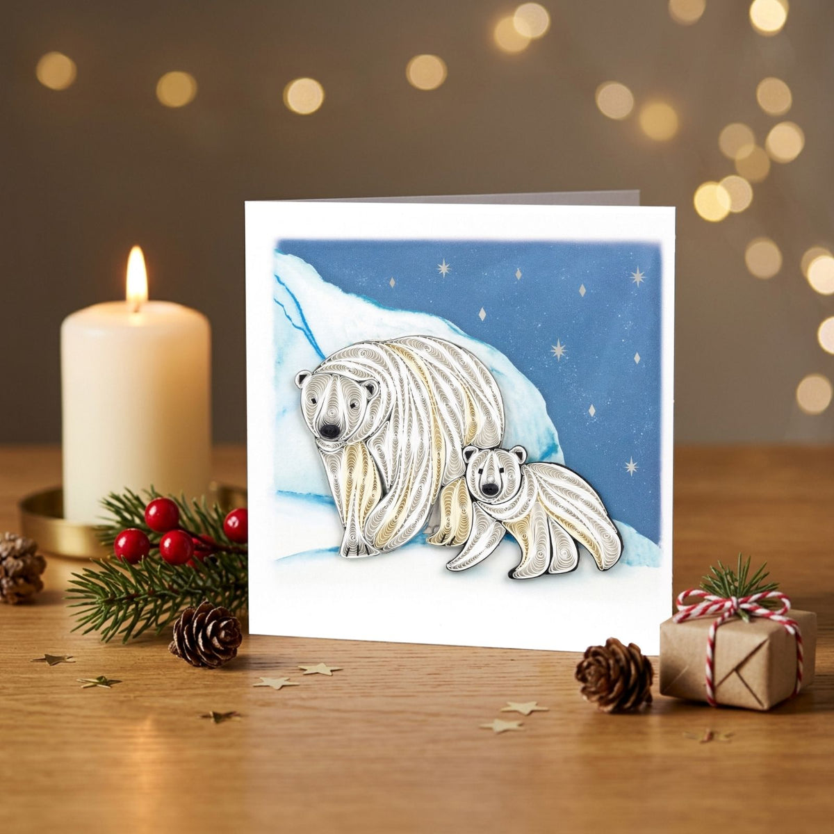 Quilling Christmas Card Polar Bears In The Snow Quilled Art Hand-Finished Design