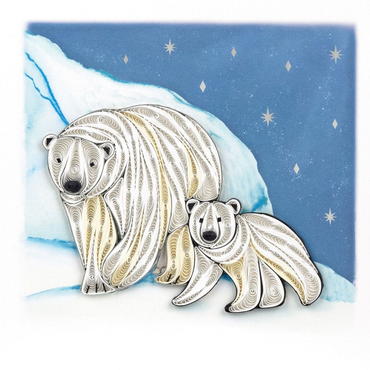 Quilling Christmas Card Polar Bears In The Snow Quilled Art Hand-Finished Design