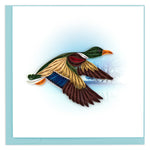Quilling Mallard Duck In Flight Quacking Adventure Hand-Finished Greeting Card