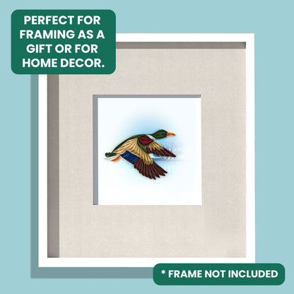 Quilling Mallard Duck In Flight Quacking Adventure Hand-Finished Greeting Card