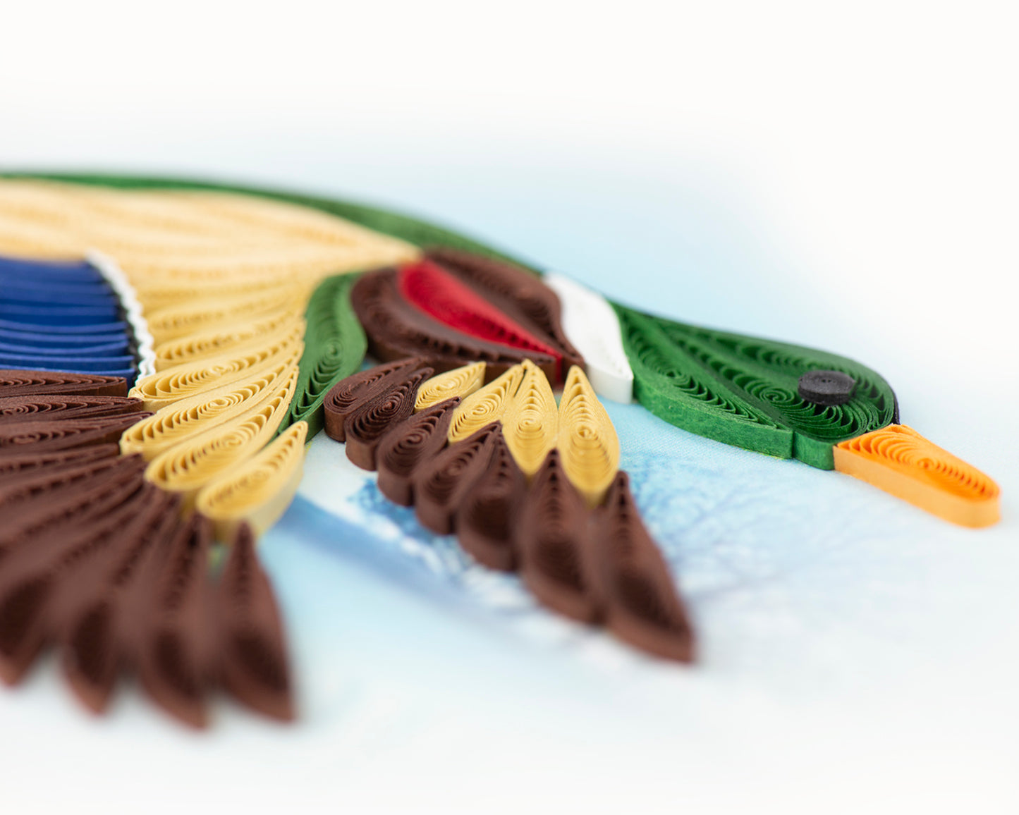 Quilling Mallard Duck In Flight Quacking Adventure Hand-Finished Greeting Card
