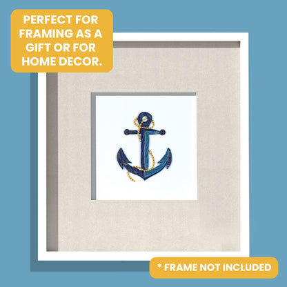 Quilling Blue Sea Anchor Maritime Hand-Finished Art Greeting Card