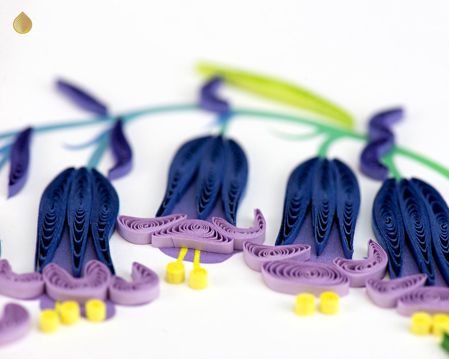 Quilling Drooping Bluebells Pretty In Purple Hand-Finished Art Greeting Card