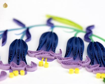 Quilling Drooping Bluebells Pretty In Purple Hand-Finished Art Greeting Card