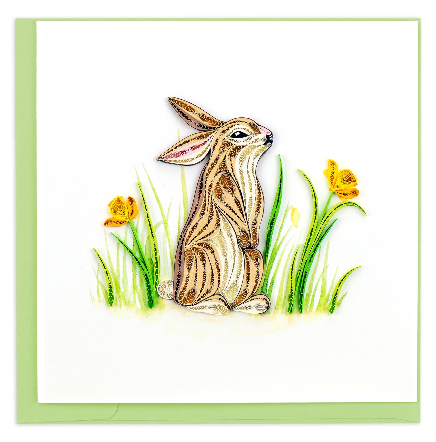 Quilling Rabbit In A Meadow Hop-piness Ahead Hand-Finished Art Greeting Card