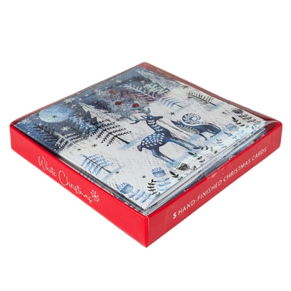 Box of 5 Festive Stag & Fox Hand-Finished Christmas Cards