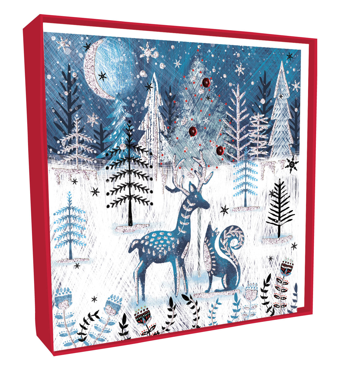 Box of 5 Festive Stag & Fox Hand-Finished Christmas Cards