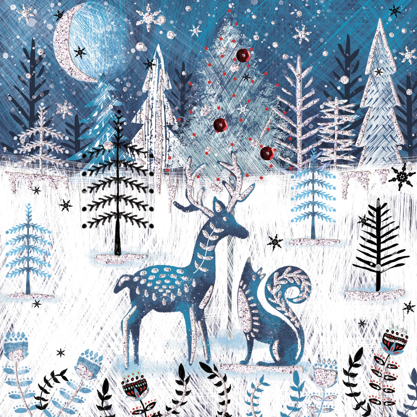 Box of 5 Festive Stag & Fox Hand-Finished Christmas Cards