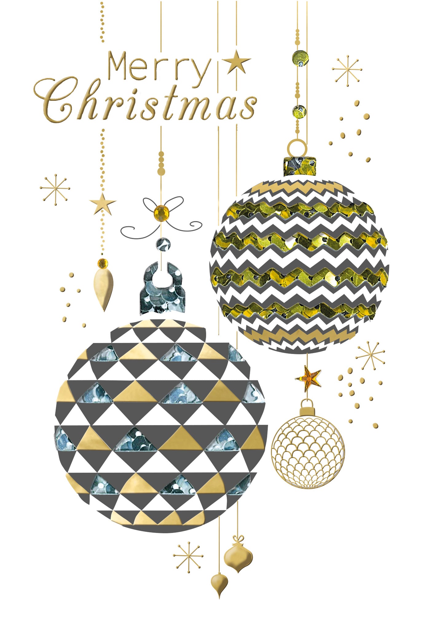 Winter Glow Merry Christmas Baubles Hand-Finished Christmas Greeting Card