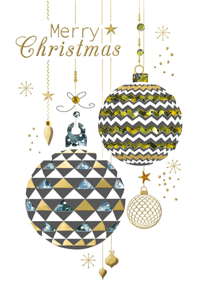 Winter Glow Merry Christmas Baubles Hand-Finished Christmas Greeting Card