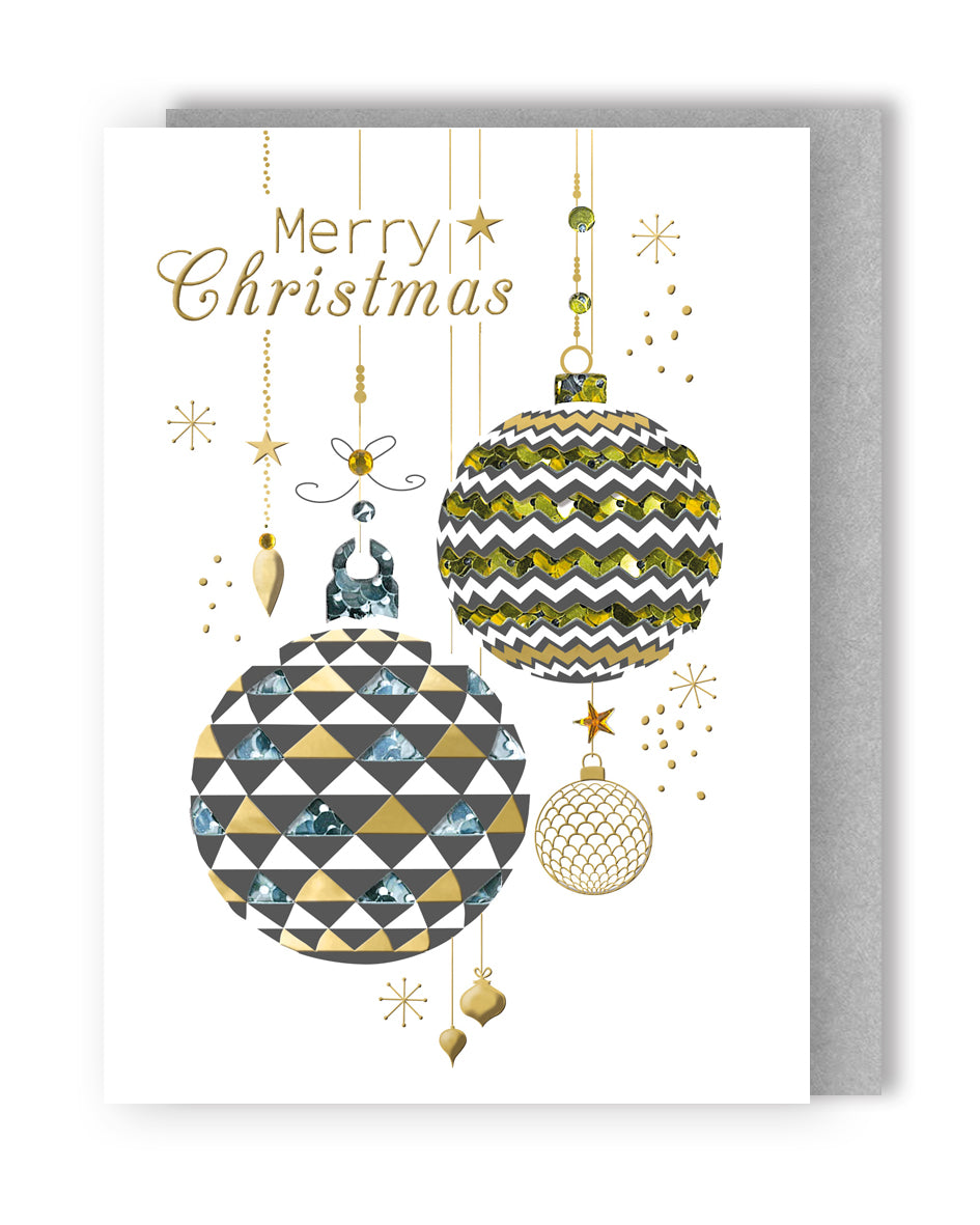 Winter Glow Merry Christmas Baubles Hand-Finished Christmas Greeting Card