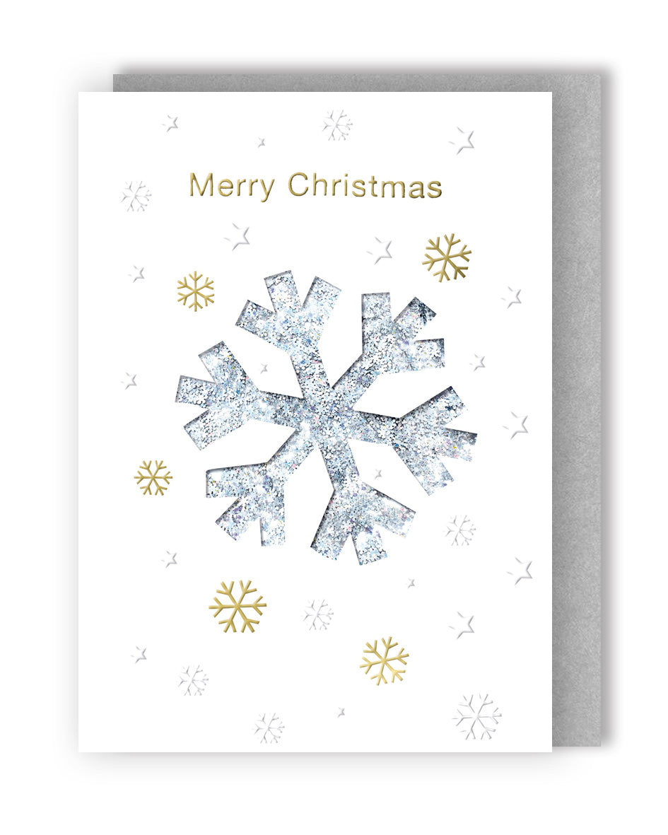 Box Of 5 Winter Glow Merry Christmas Snowflake Hand-Finished Christmas Cards