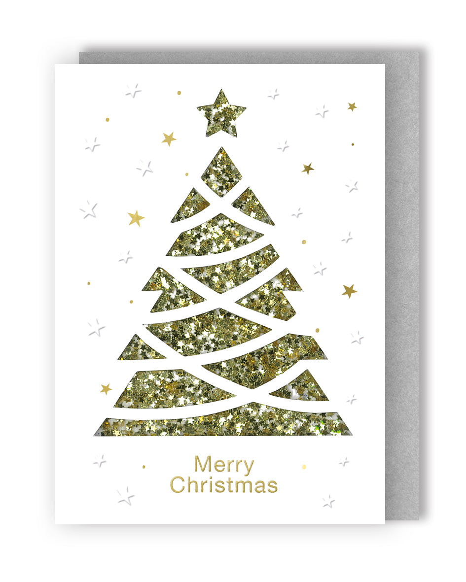 Winter Glow Merry Christmas Xmas Tree Hand-Finished Christmas Greeting Card