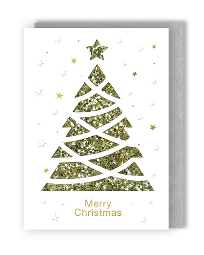 Winter Glow Merry Christmas Xmas Tree Hand-Finished Christmas Greeting Card