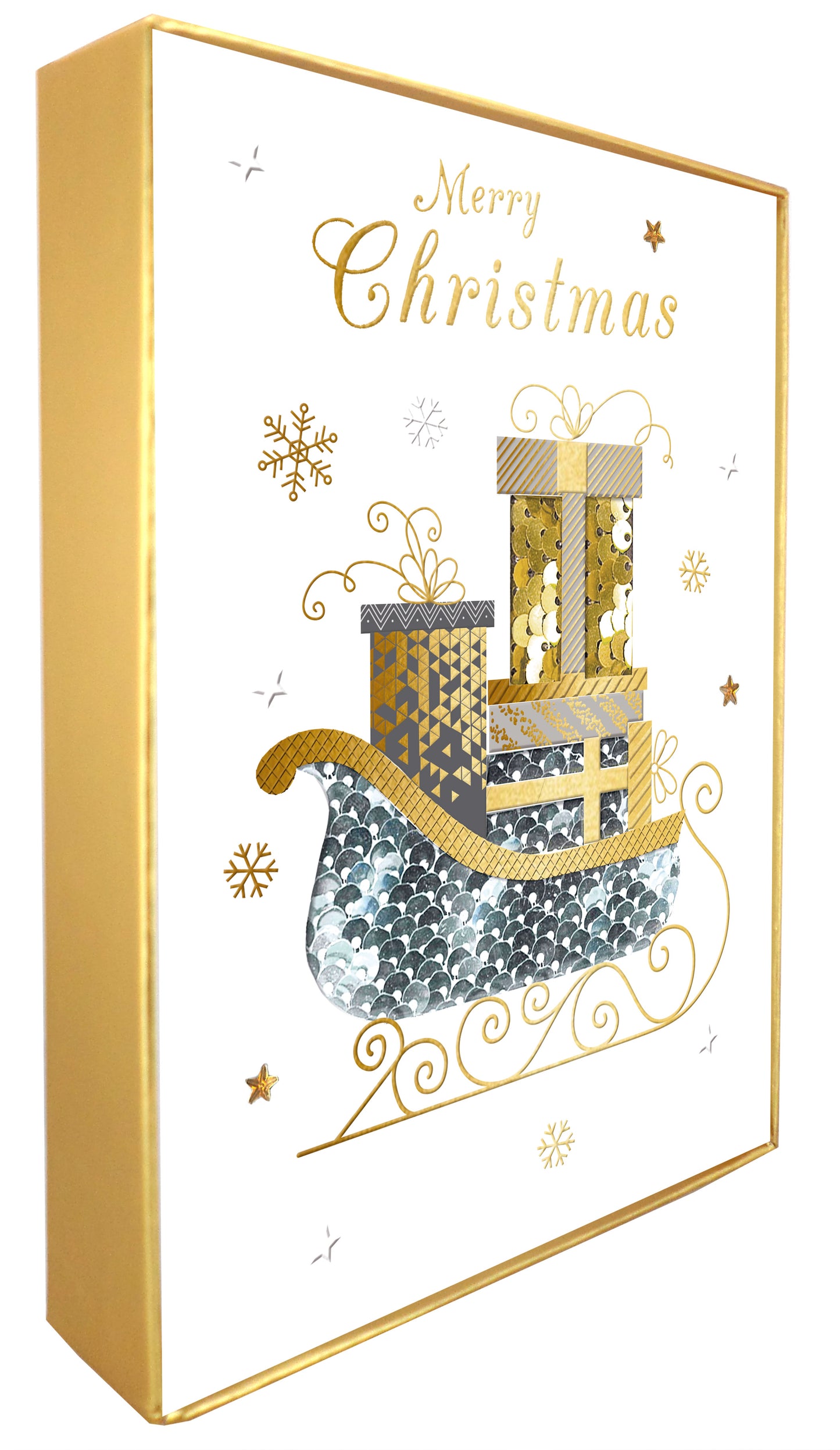 Box Of 5 Winter Glow Merry Christmas Sleigh Hand-Finished Christmas Cards