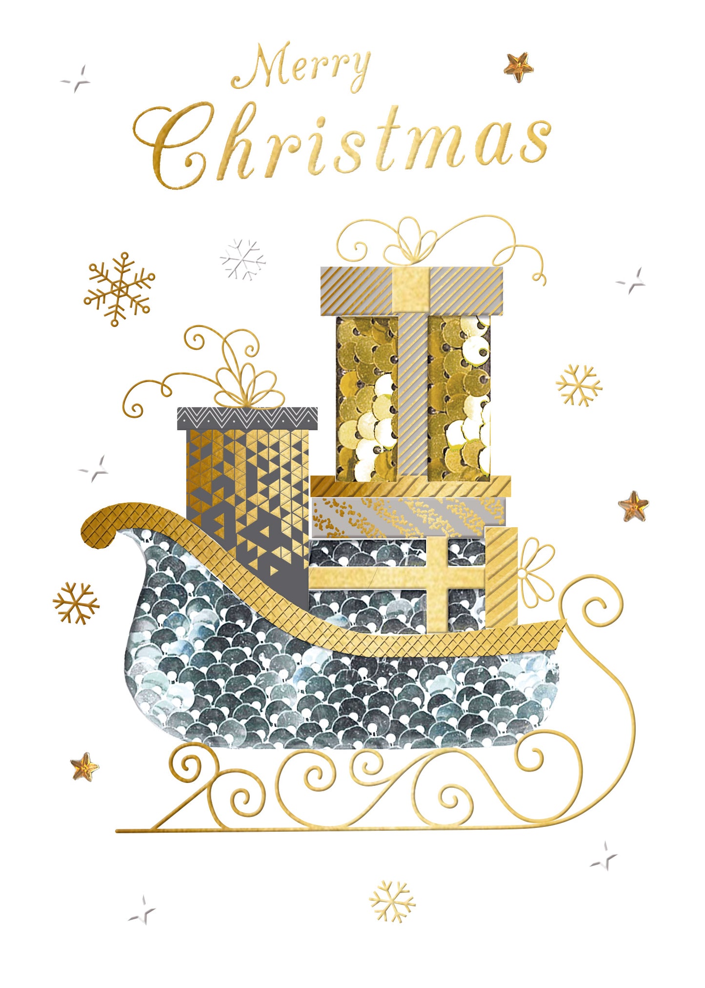 Box Of 5 Winter Glow Merry Christmas Sleigh Hand-Finished Christmas Cards