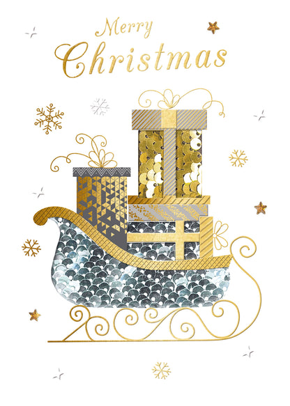 Box Of 5 Winter Glow Merry Christmas Sleigh Hand-Finished Christmas Cards