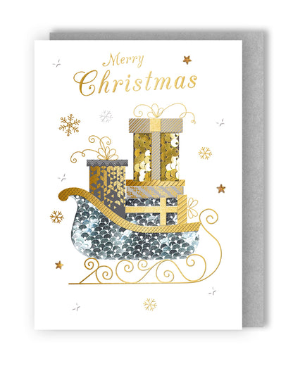 Box Of 5 Winter Glow Merry Christmas Sleigh Hand-Finished Christmas Cards