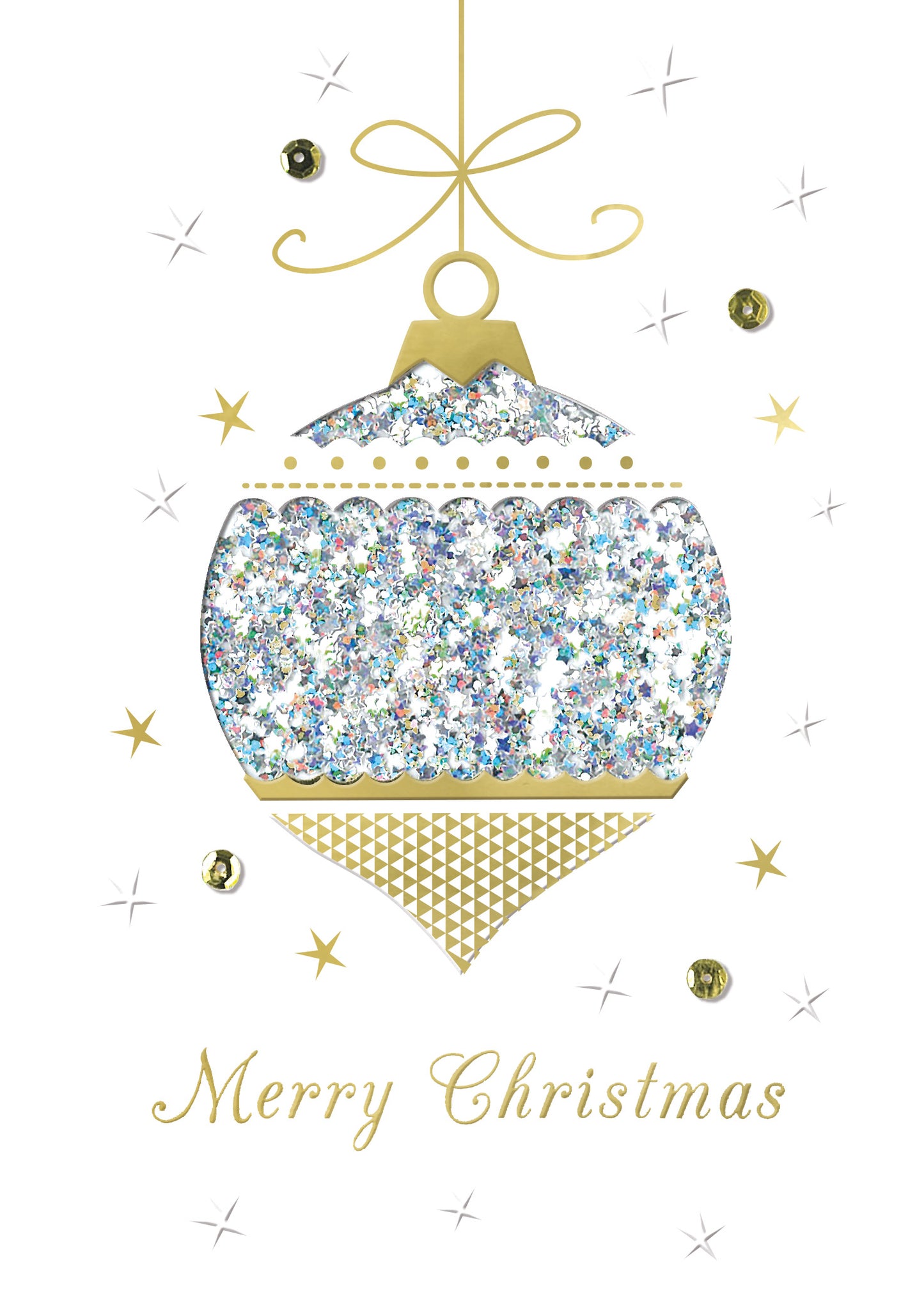 Box Of 5 Winter Glow Merry Christmas Bauble Hand-Finished Christmas Cards